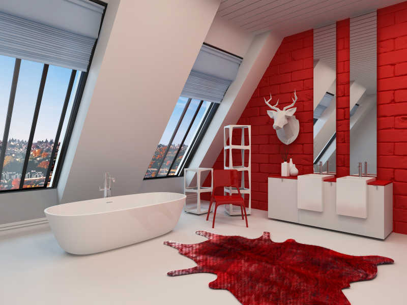 现代红白色浴室设计