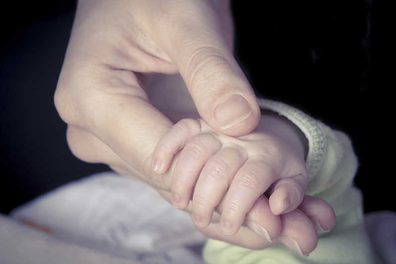 大人握着婴儿的手