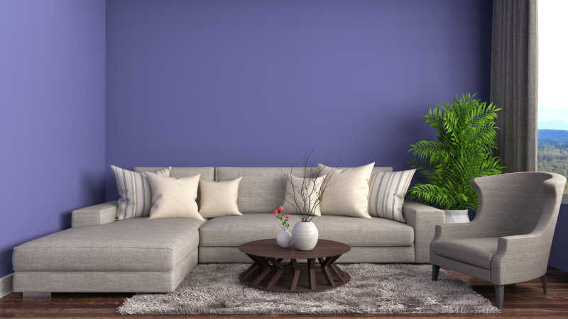 紫色房子里的白色多人布艺沙发