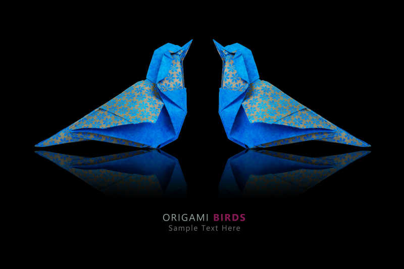 艺术折纸两只蓝色小鸟