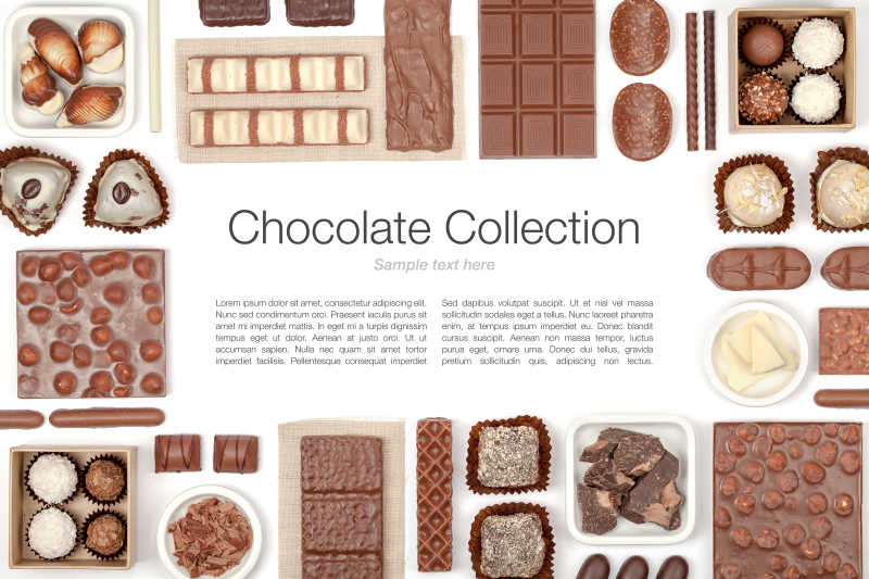 巧克力收藏的白色背景