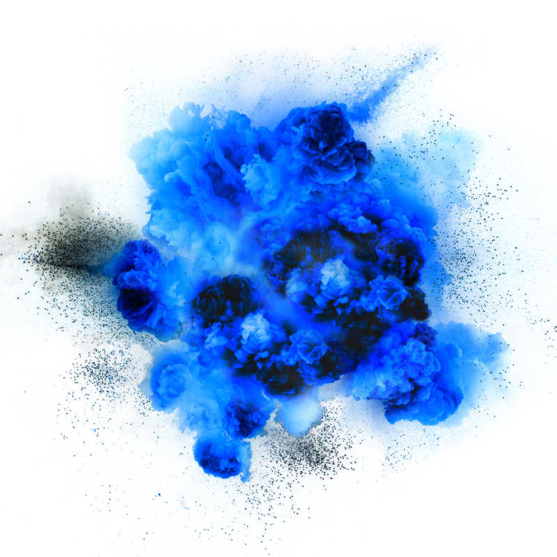 白色背景下的蓝色爆炸物体