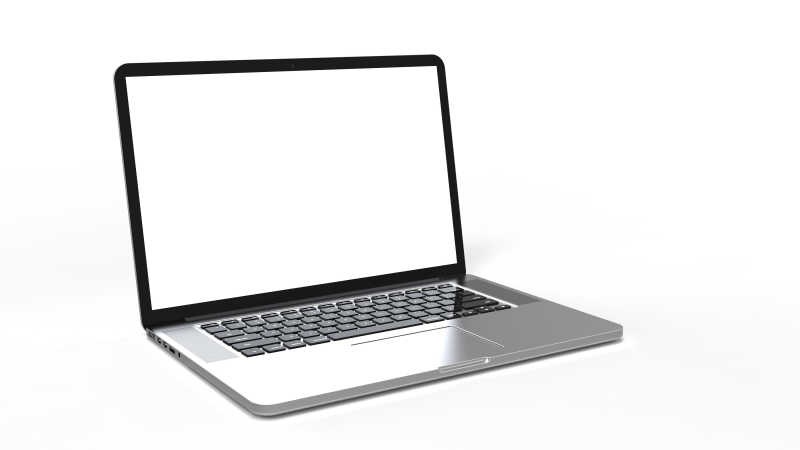 白色背景上白色屏幕的笔记本电脑