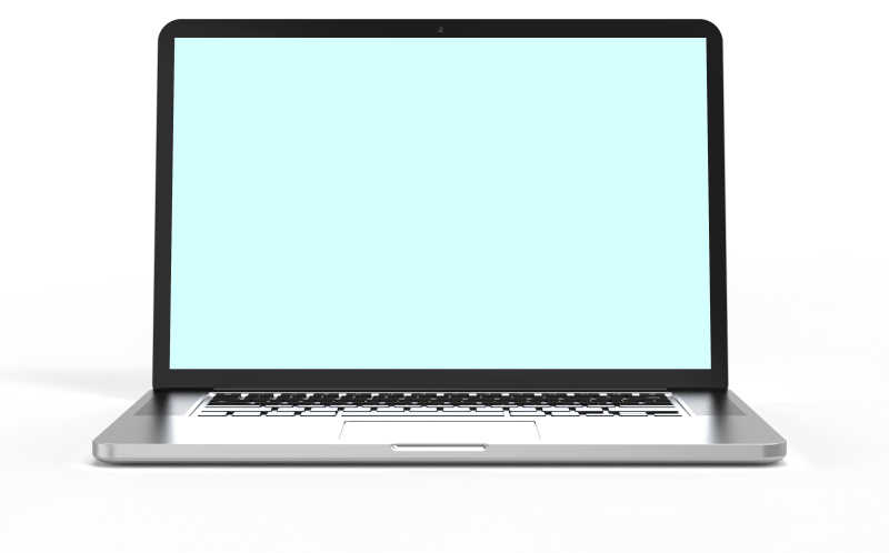 亮着屏幕的笔记本电脑在白色背景上