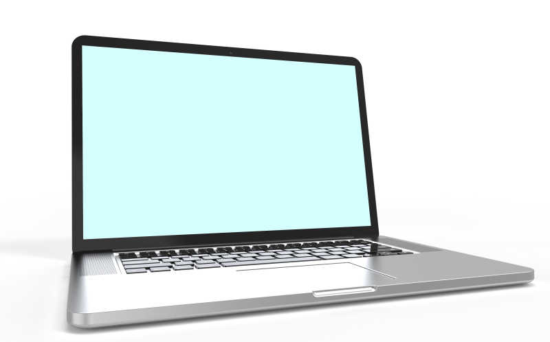 白色背景上亮着屏幕的笔记本电脑