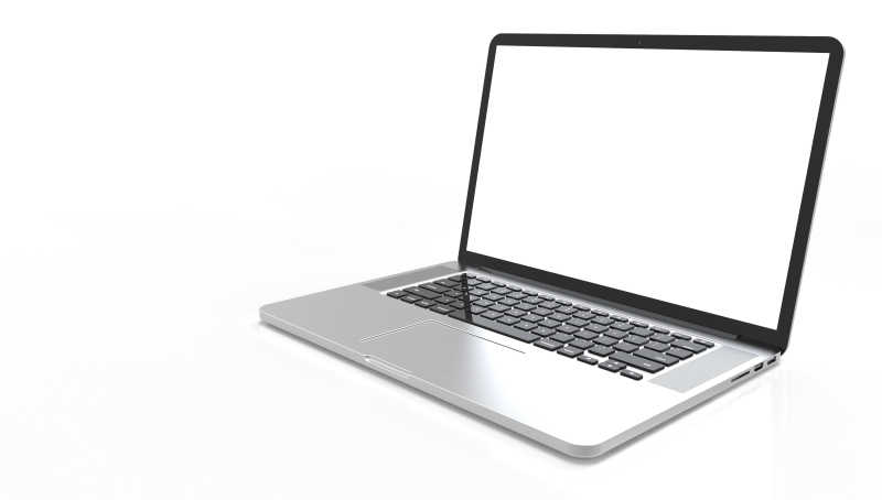白色背景上一台屏幕是白色的笔记本电脑