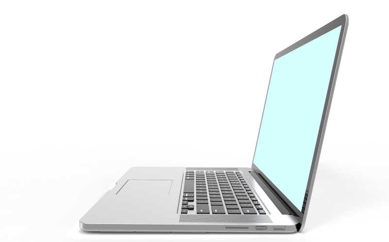 白色背景上蓝色屏幕的笔记本电脑
