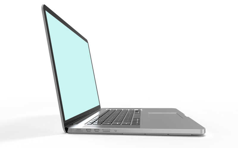 白色背景上的蓝色屏幕的笔记本电脑