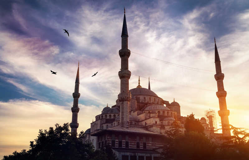 日落时分的蓝色清真寺