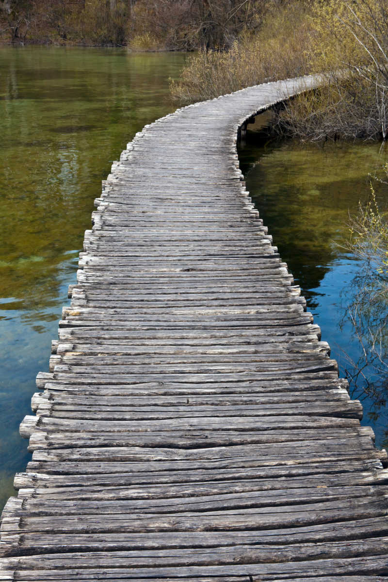 国家公园普里特沃德湖上的木桥