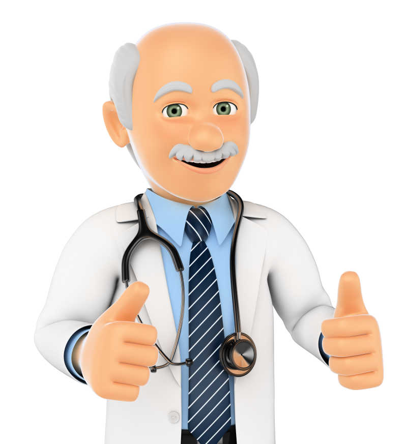 白色背景下的3D医生竖起大拇指
