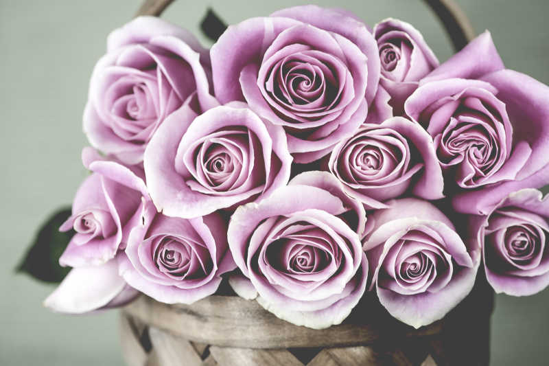 花篮里漂亮的粉红玫瑰花束