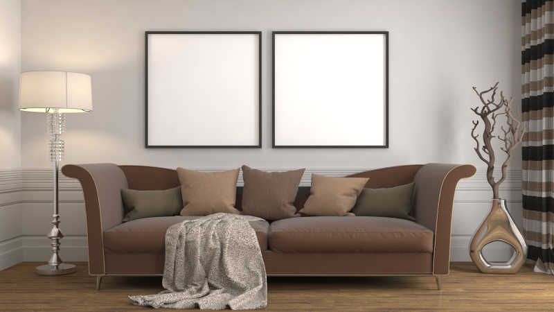 现代朴素客厅背景的空白相框