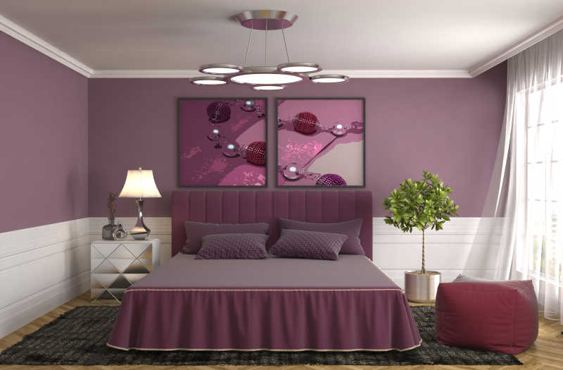 紫色调的卧室室内设计