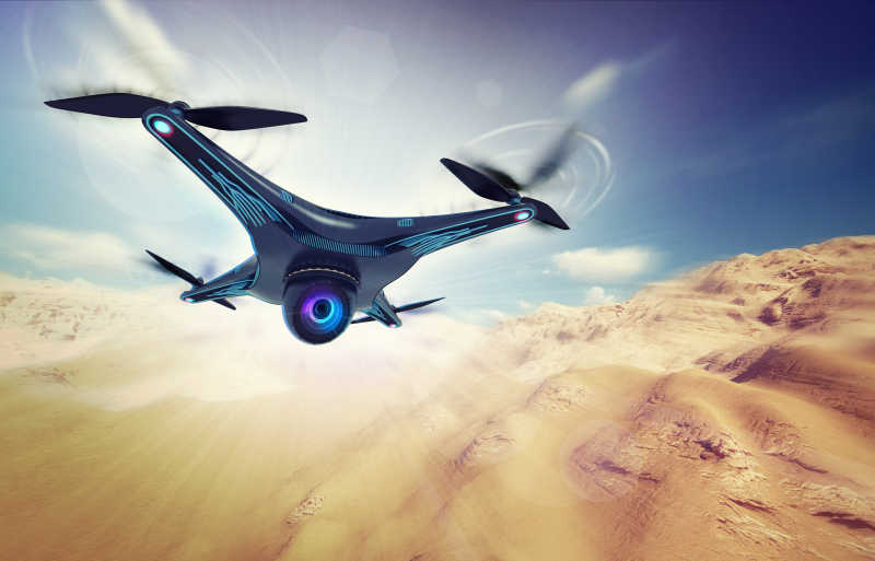沙漠上空飞行的无人机