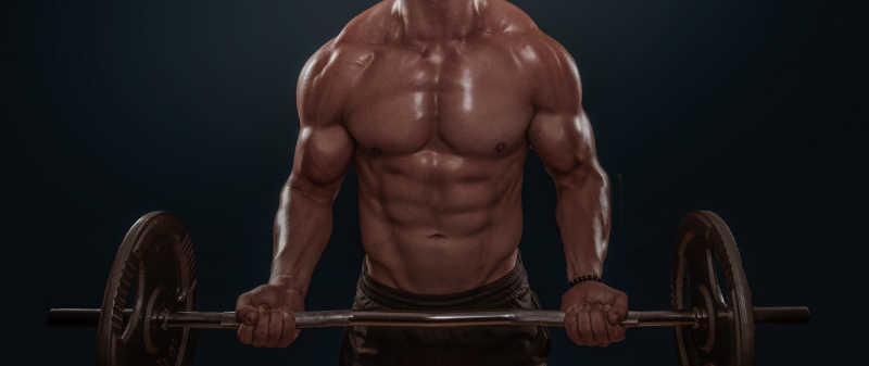 黑色背景下锻炼肌肉的男人
