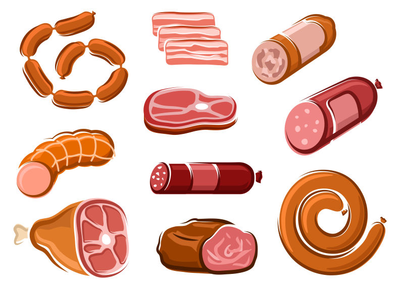 卡通风格的肉制品矢量插画