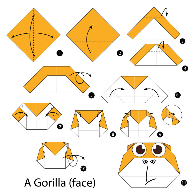 折纸大猩猩的步骤矢量图解