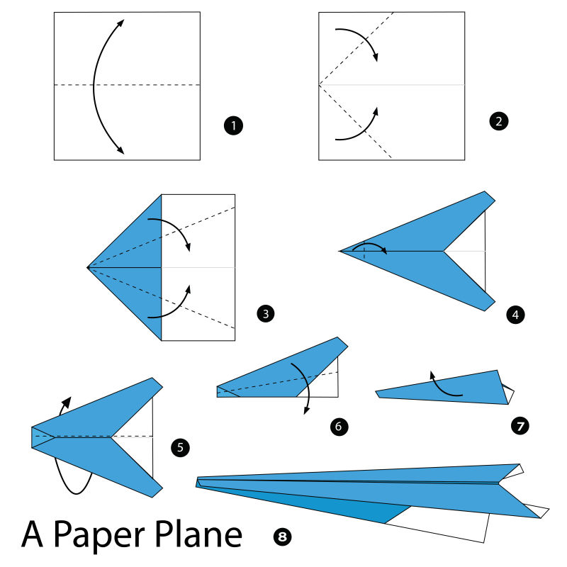 折纸飞机步骤的矢量图解