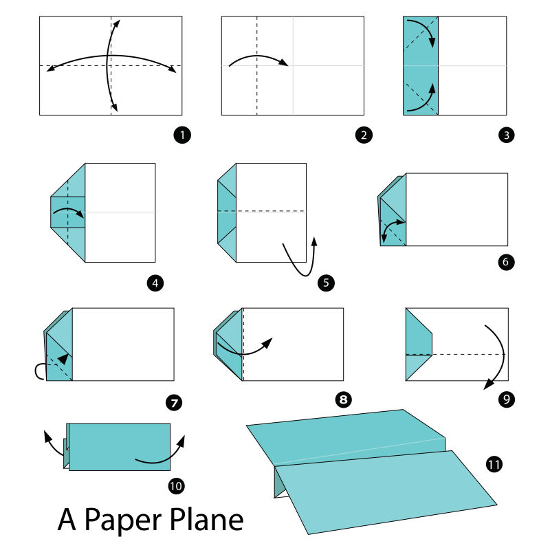 矢量折纸纸飞机步骤的图解