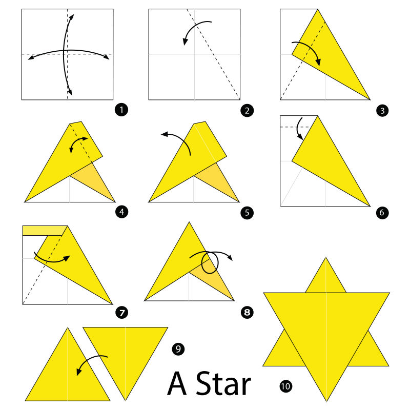 折纸五角星步骤的矢量图解