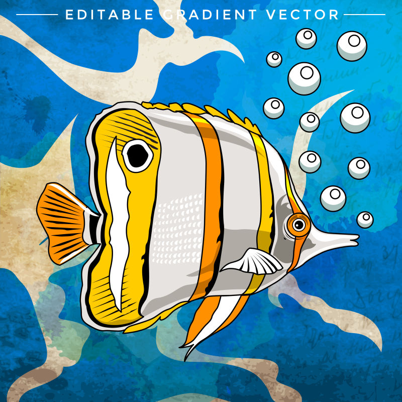 鱼缸里的白色热带鱼矢量插画