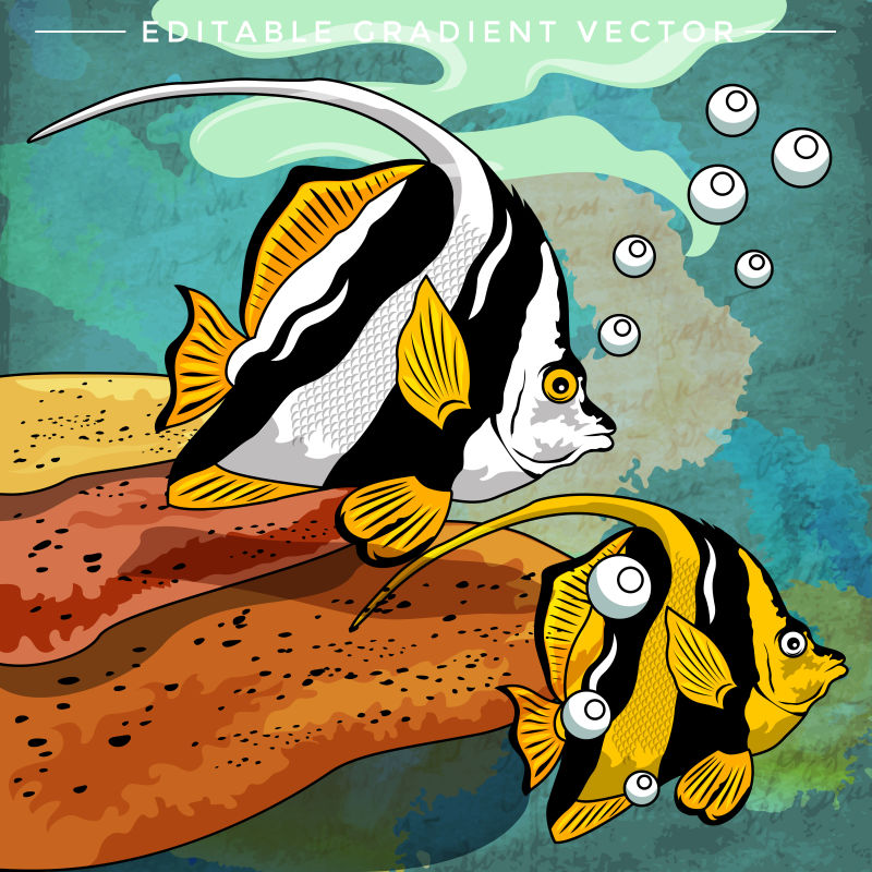 鱼缸里的热带鱼矢量插画