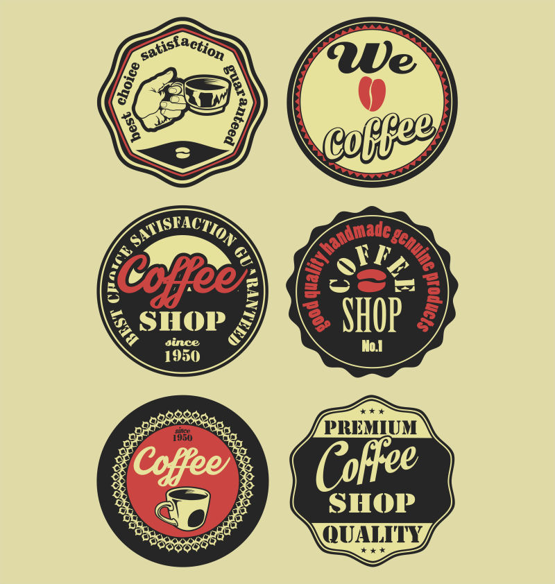 矢量咖啡相关创意标签设计