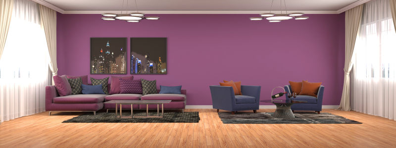 紫色背景的室内
