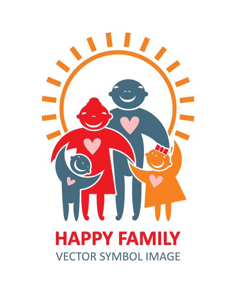 阳光下的幸福家庭创意矢量图标