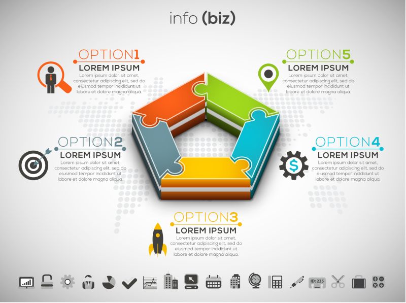 立体彩色拼图形状的业务信息图表矢量设计