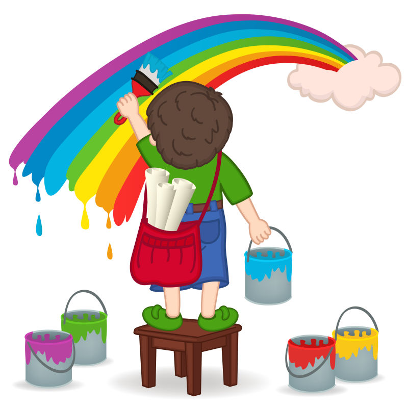 画彩虹的孩子矢量插图设计