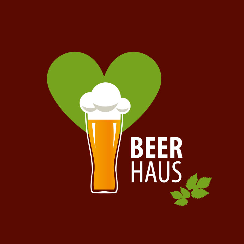 矢量创意绿色爱心前的啤酒标志设计