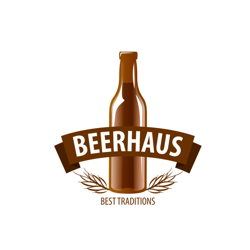 矢量棕色啤酒瓶的标志设计