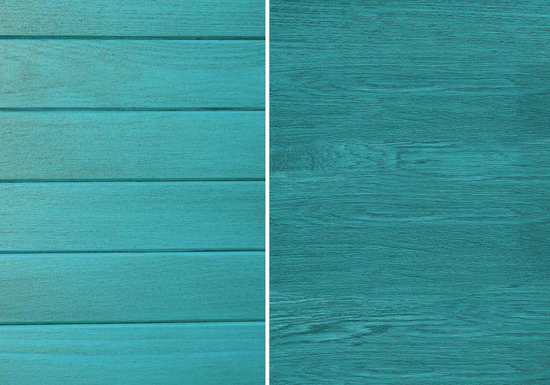 蓝绿色的两块不同图案的木板拼图