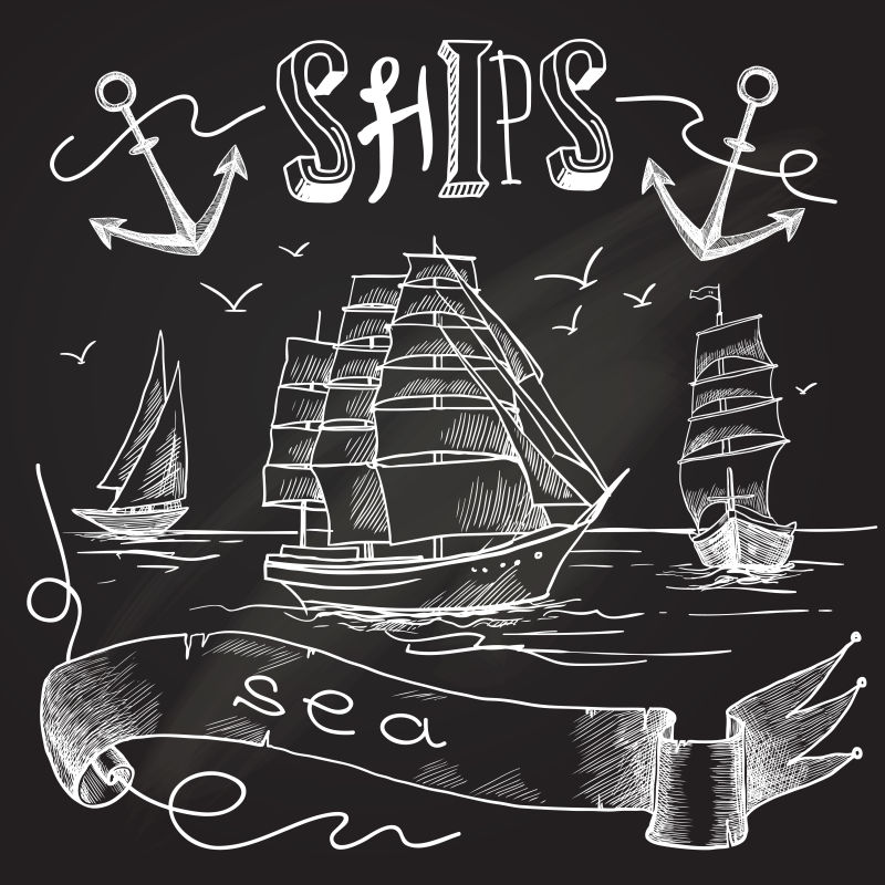 黑板上的航海主题插图设计