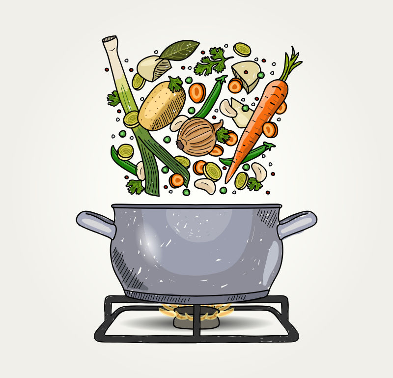 手绘风格的矢量蔬菜汤插图