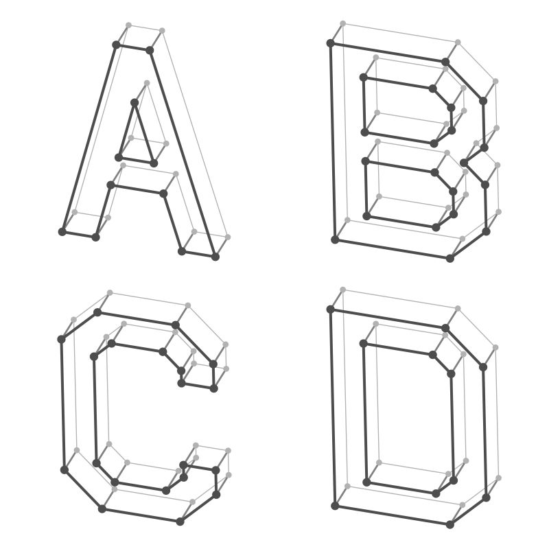 黑色线框构成的矢量字母