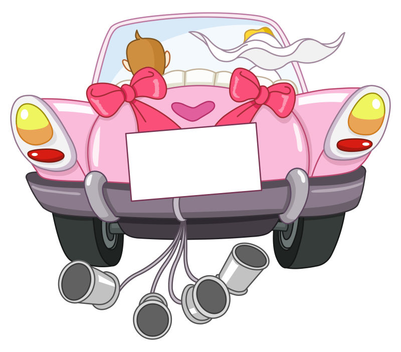 矢量新婚夫妇开的粉色汽车插图
