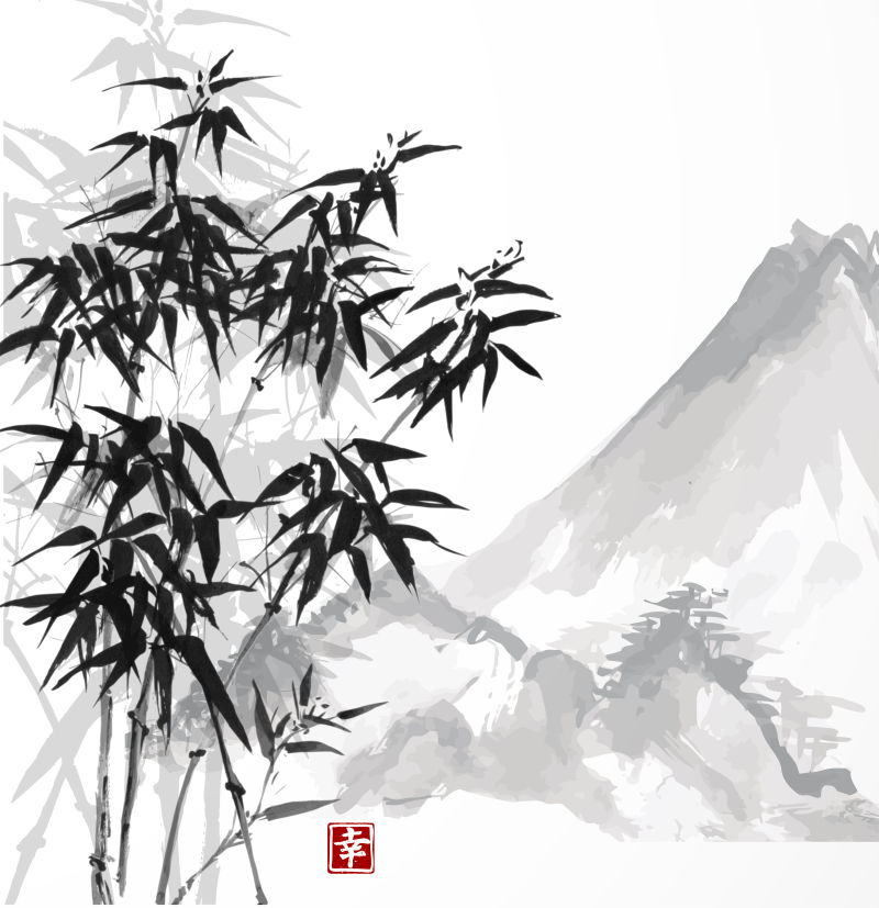 山和竹画图片