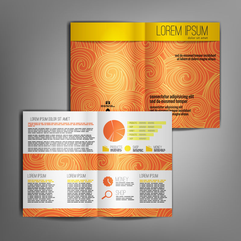 橙色花纹的矢量商业手册设计