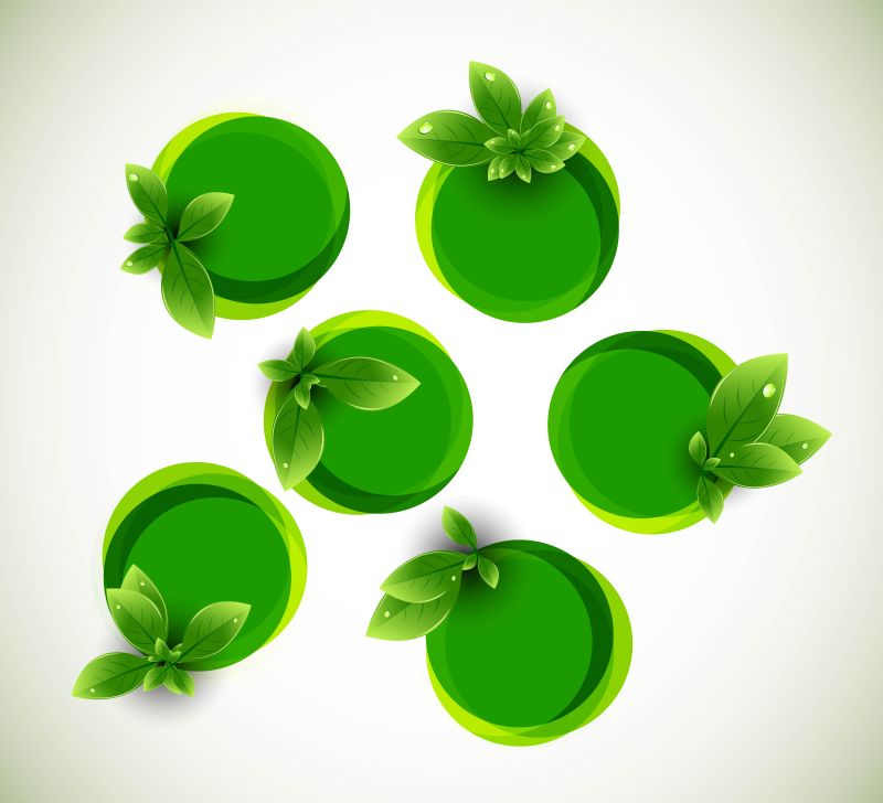 创意矢量自然绿叶环形气泡设计元素