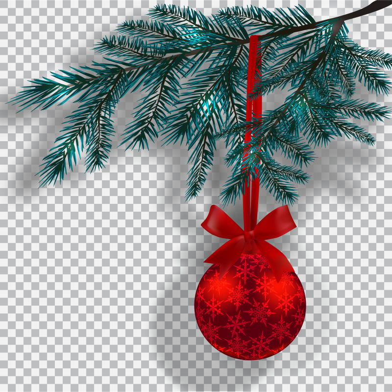 挂在蓝色圣诞树树枝上红色球