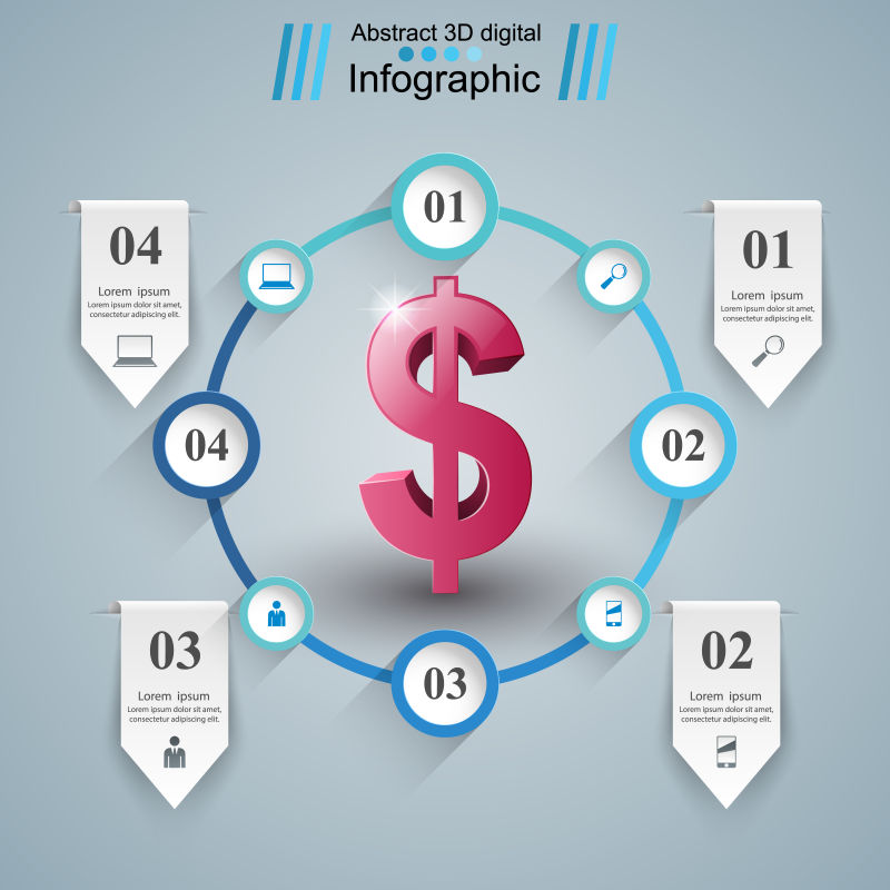 三维美元符号的商业信息图表矢量设计