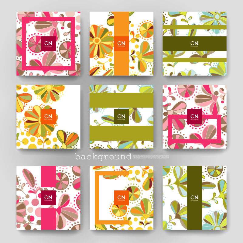 矢量彩色花卉几何装饰的小册子设计