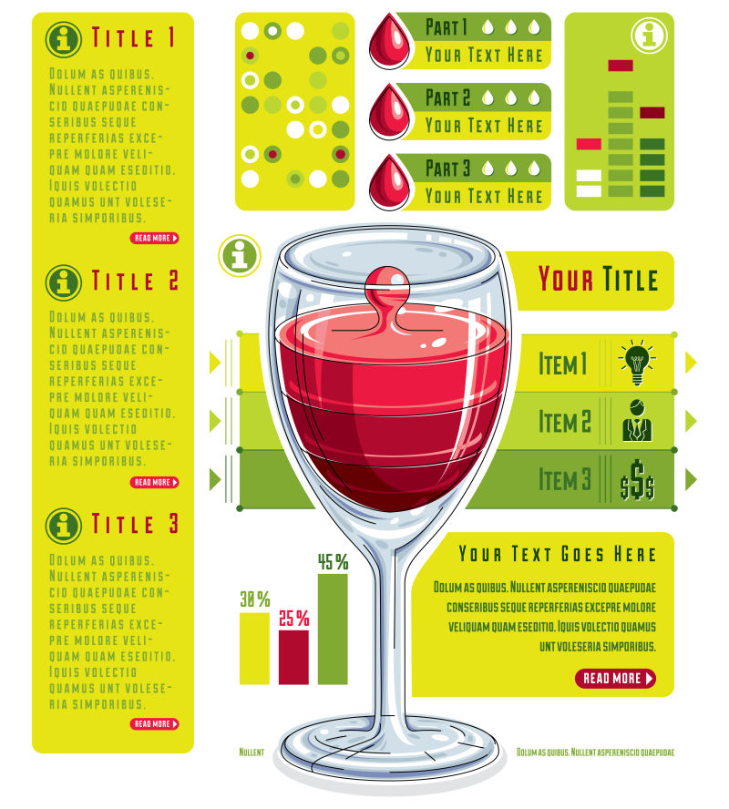 矢量红酒杯的商业信息图表设计
