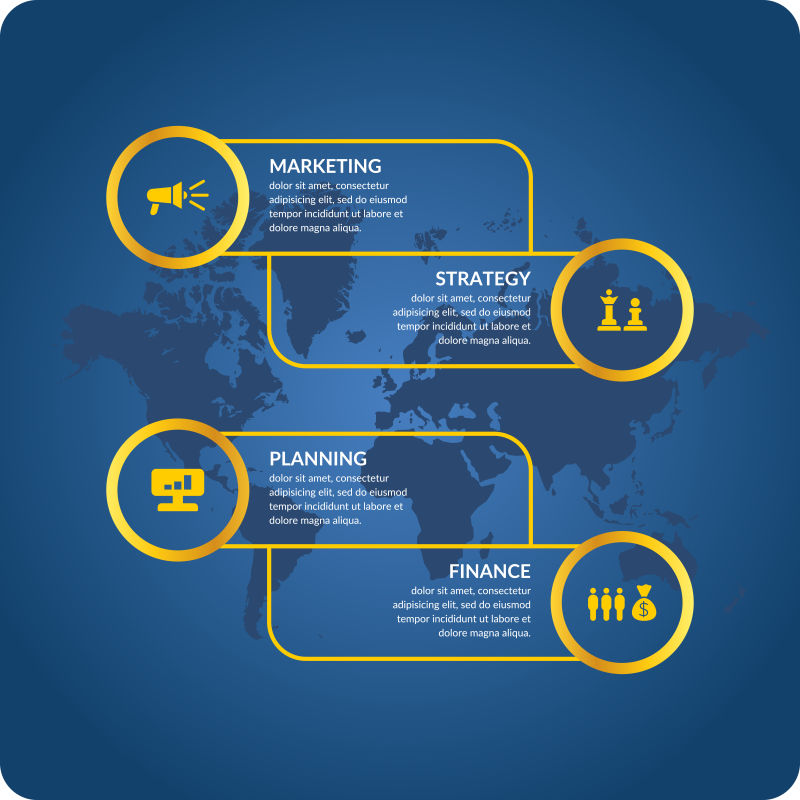 创意矢量金色边框的商业信息图表设计