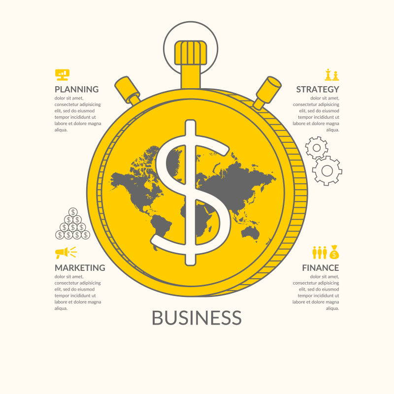 创意商业时钟的矢量商业信息图表