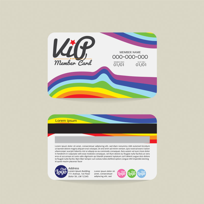 创意矢量彩色条纹的会员卡设计