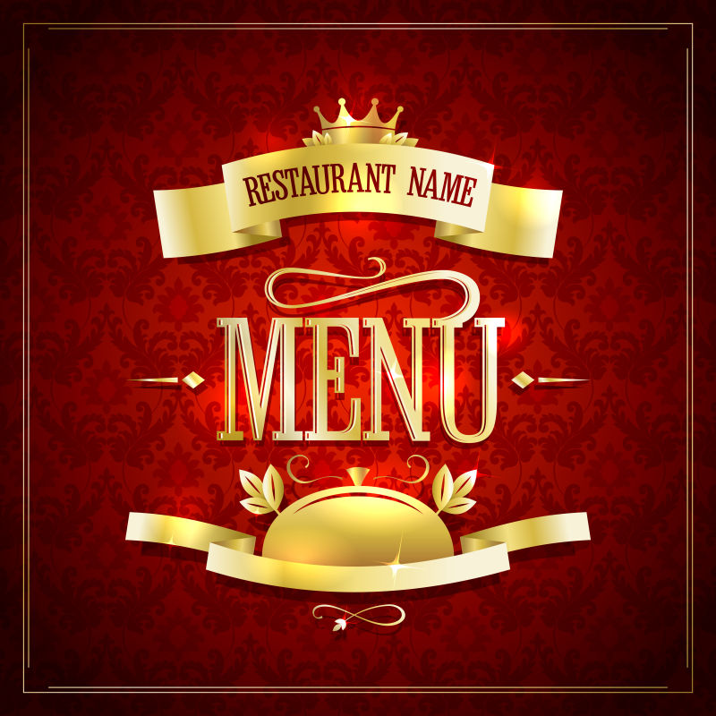 创意矢量带金色丝带和标题的餐厅菜单设计